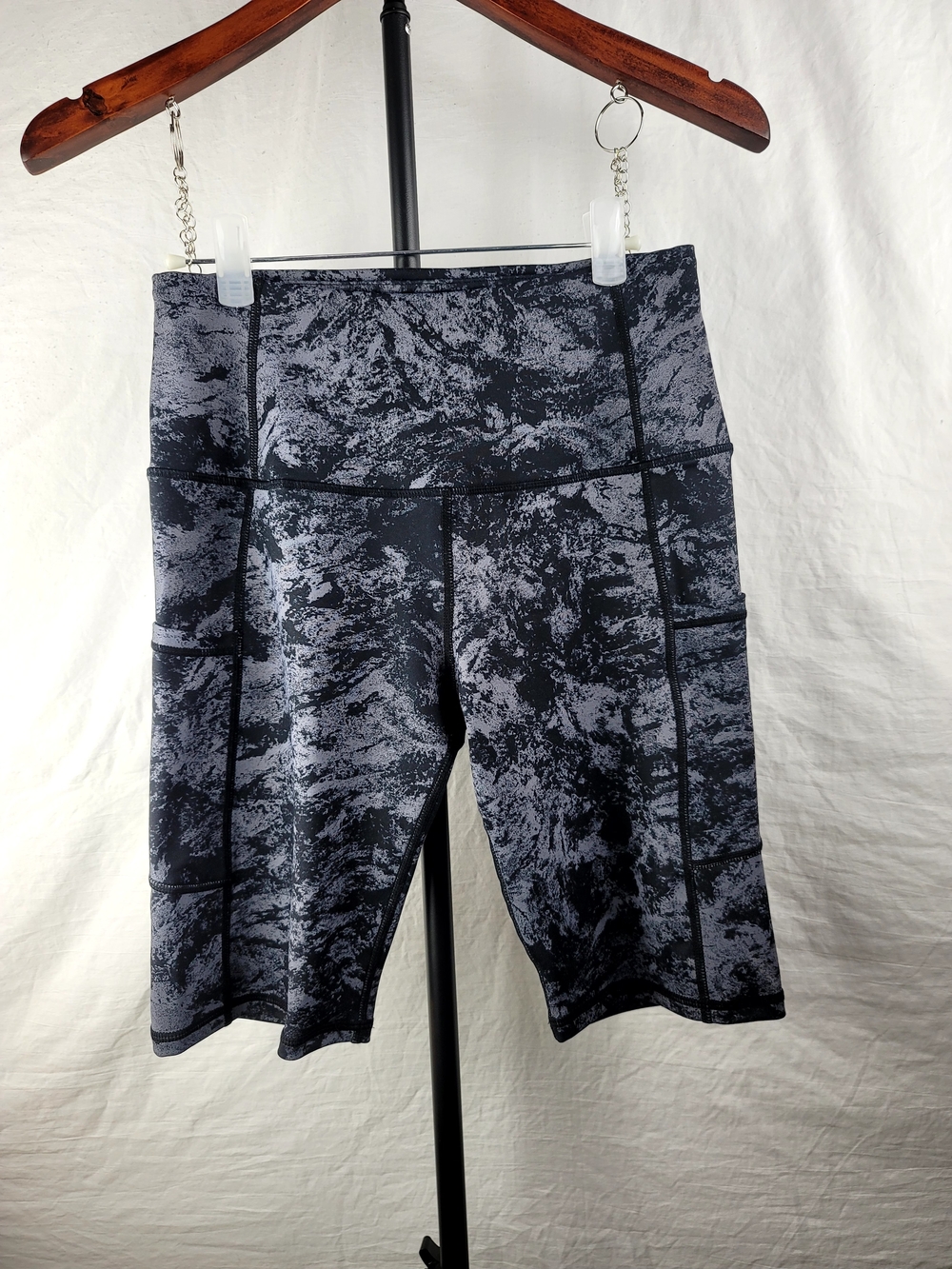 Oalka Black Gray Space Dye High Waisted 9" Biker Shorts S